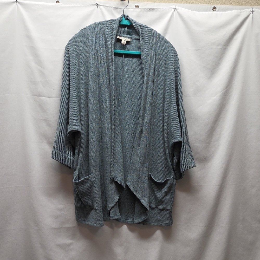 Open Cardigan Kimono Dana Buchman Turquoise Ribbed Pockets XXL
